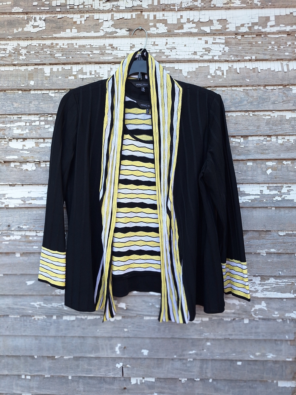 Ming Wang Black & Yellow Striped Open Front Jacket And Tank Size XL